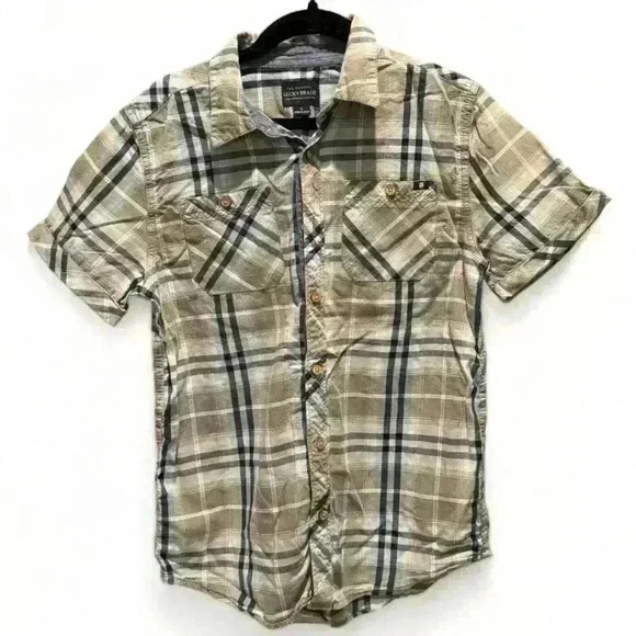 Lucky Brand - Boys blue/gray plaid button down- Youth Lg - Picture 1 of 3